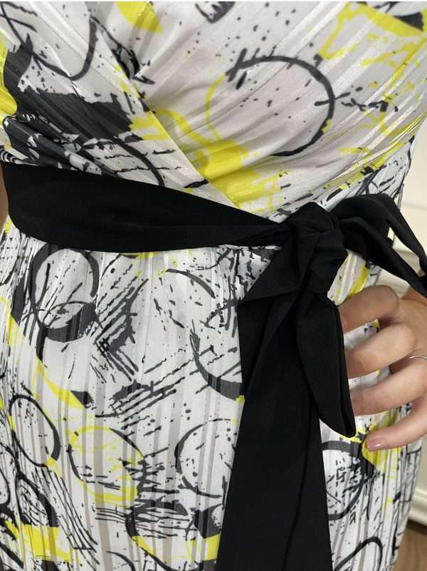 Ella Boo Sleeveless Print Dress with Tie Waist Belt and Full Skirt