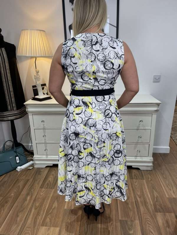 Ella Boo Sleeveless Print Dress with Tie Waist Belt and Full Skirt