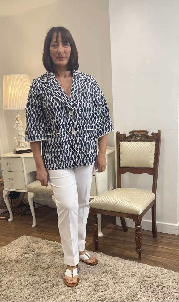 Camelot White Stretch Trousers with Turn Up Hem