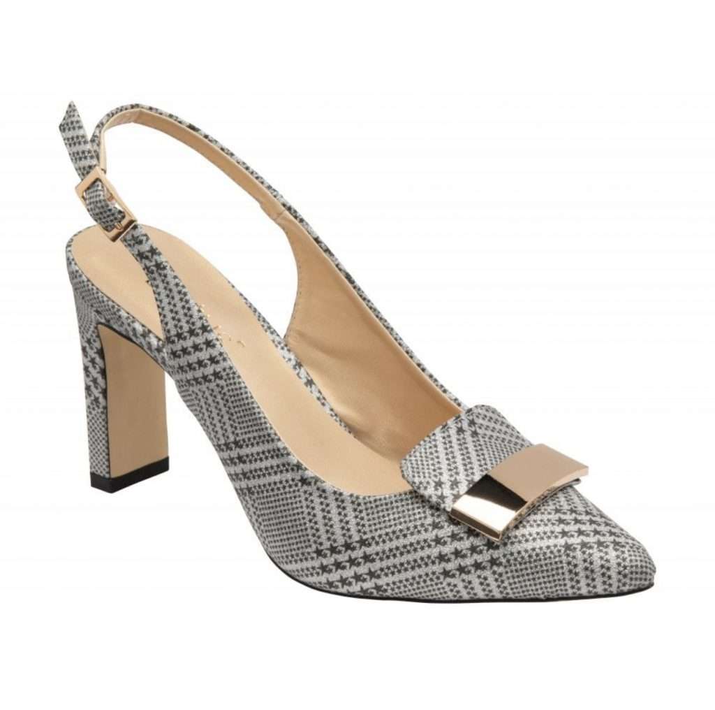 Lotus Oti - Silver Check Print Slingback Court Shoes