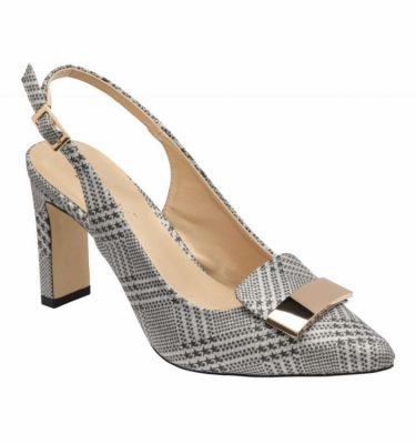Lotus Oti - Silver Check Print Slingback Court Shoes