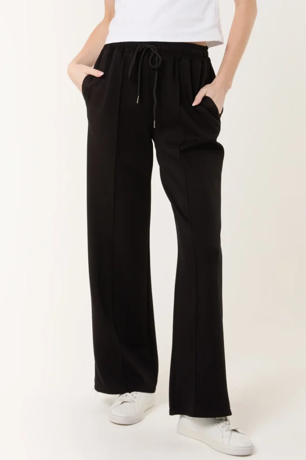 Rena - Black Crease-Front Sweat Trousers