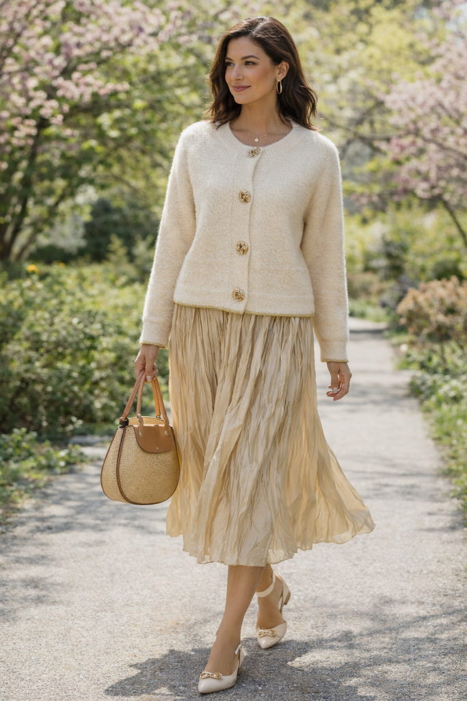 Sylvie Satin Crinkle Skirt in Champagne